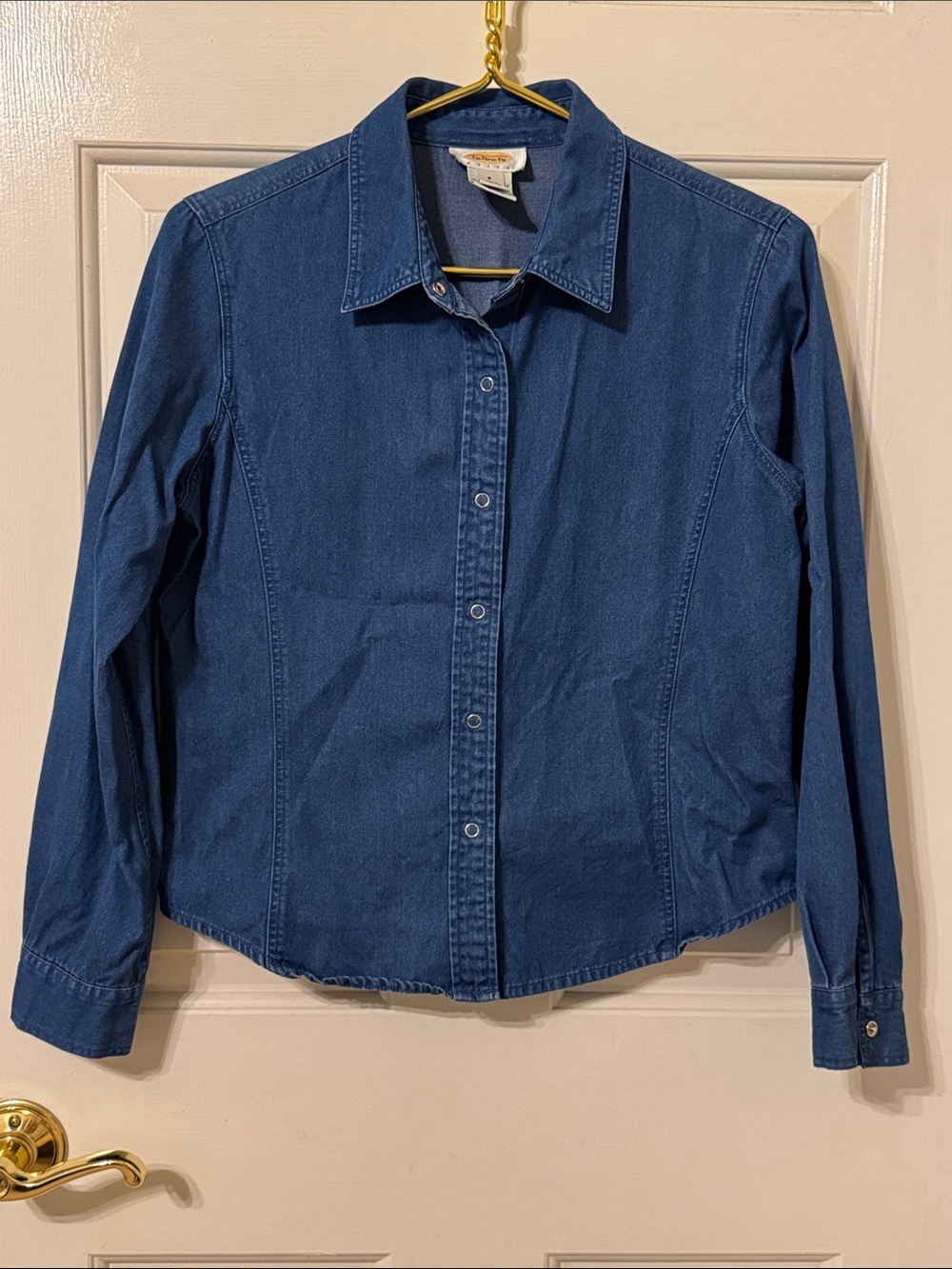 Talbots (vintage) small petite denim snap closure top